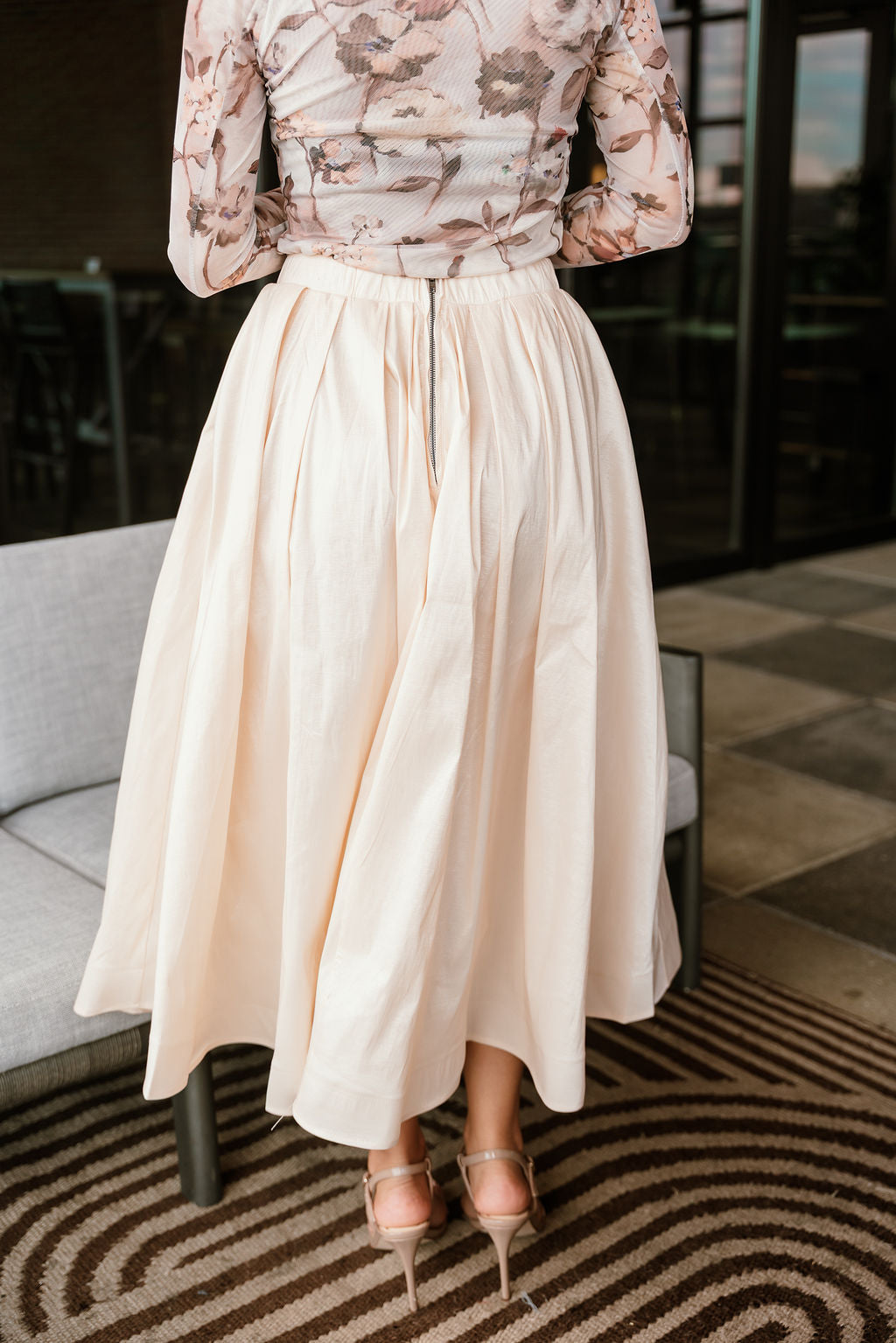 Kyra Cream Flare Midi Skirt- back view