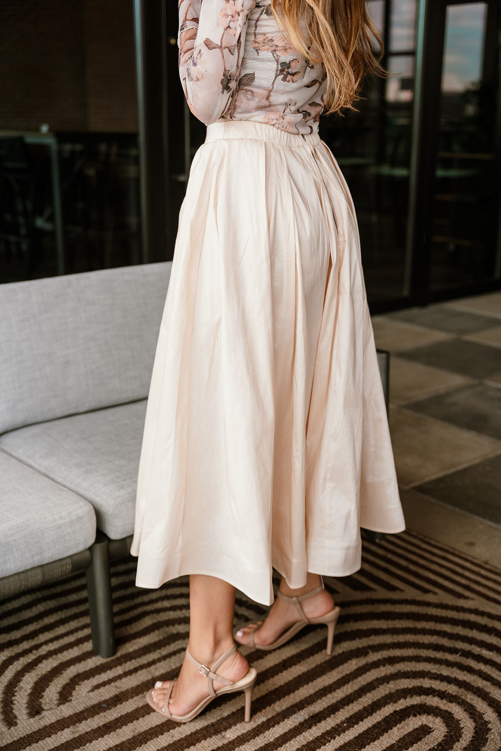 Kyra Cream Flare Midi Skirt- side view