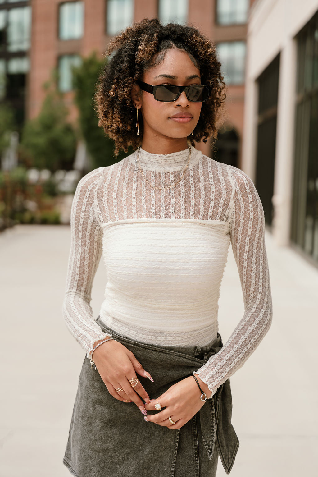 Margo Cream Lace Ruched Bodysuit- close up top view
