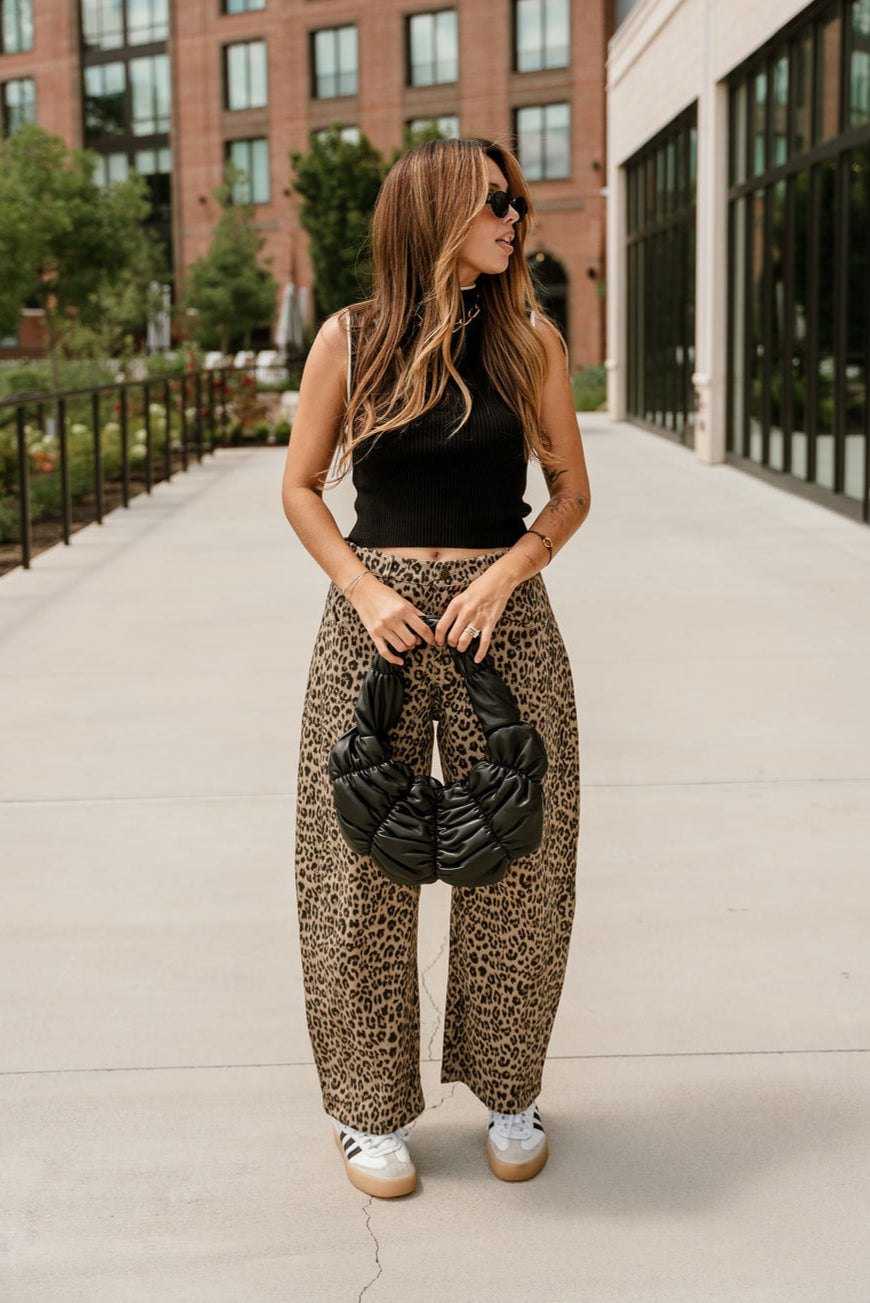 Lina Taupe Leopard Wide Leg Jeans- full body view