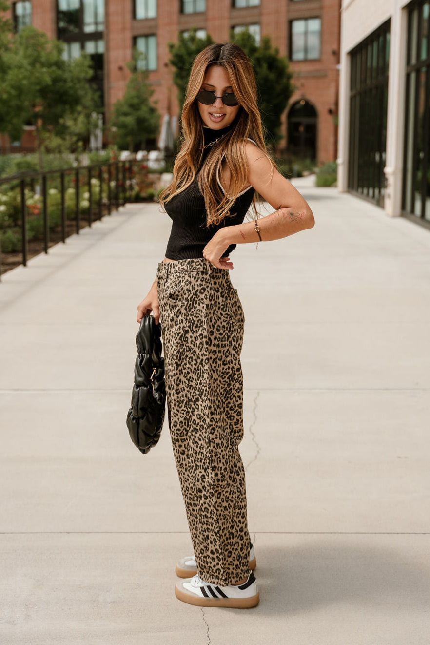 Lina Taupe Leopard Wide Leg Jeans- side view