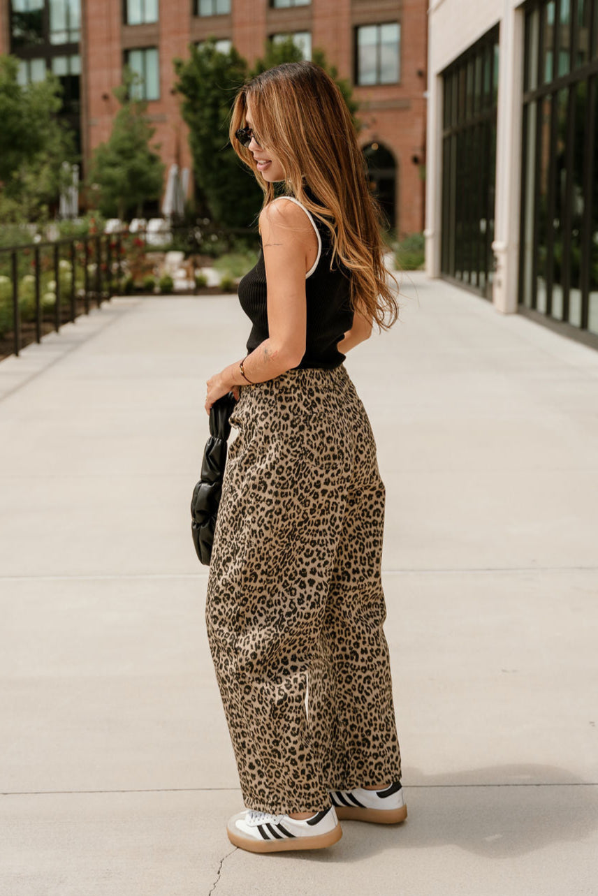 Lina Taupe Leopard Wide Leg Jeans- back view