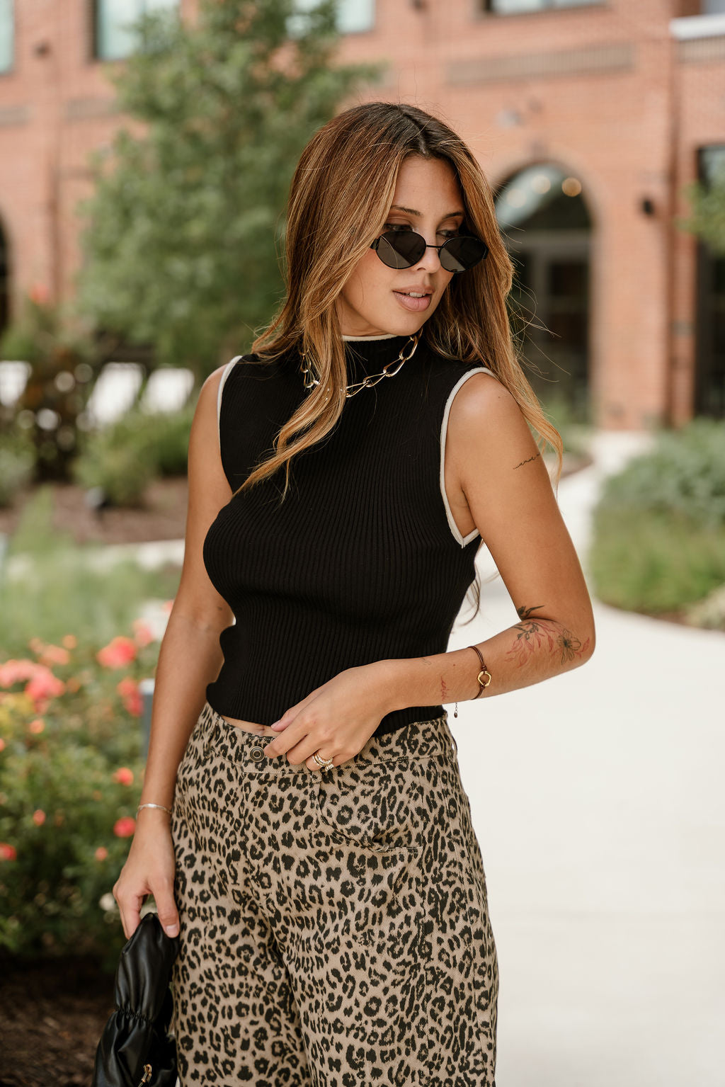 Lylah Black & Cream Ruffle Tank- frontal side view