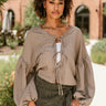 Sierra Brown Stripe Front Ties Top- top view