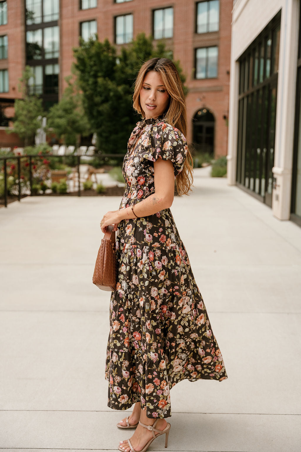 Emelia Brown Multi Floral Maxi Dress- side view