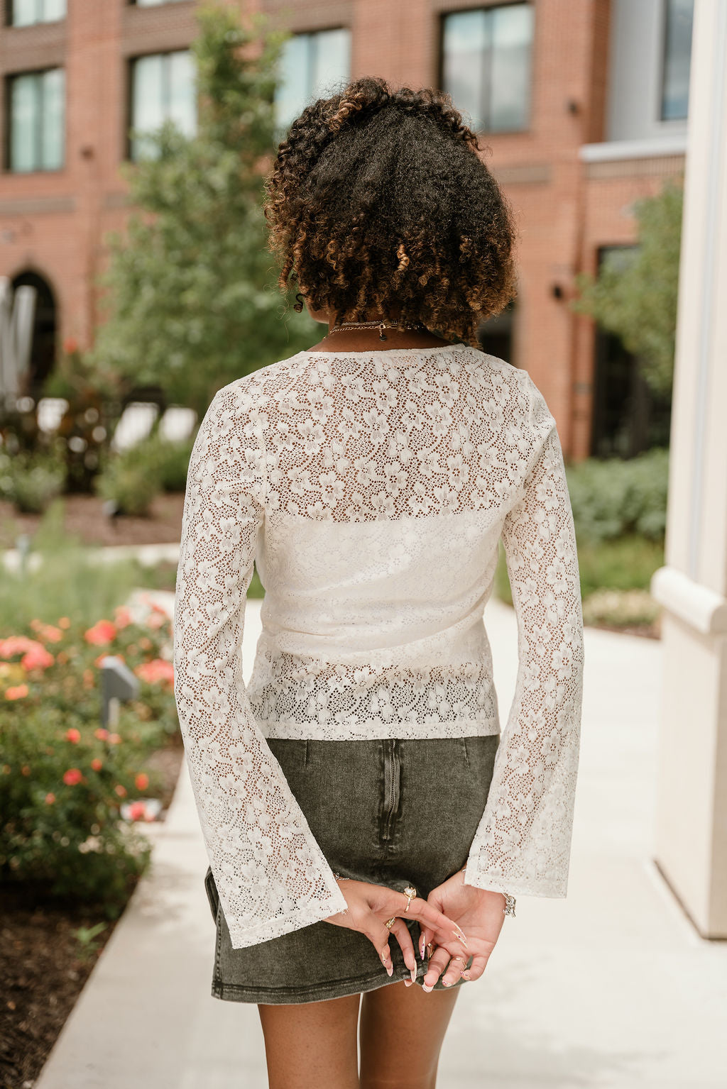 Leona Cream Lace Front Ties Cardigan- back view