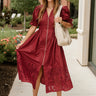 Estella Deep Rust Eyelet Zip-Up Midi Dress- full body view