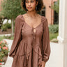 Jordan Mocha Brown Long Sleeve Romper- frontal top view