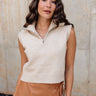 Lexi Beige Quarter-Zip Sleeveless Sweater - Front view