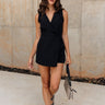 Lydia Sleeveless Romper - Black - Full body front view