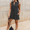 Shana Black & White Striped Romper - Full body front view - hand in pokcet