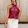 Maya Burgundy Faux Leather Halter Top - Front view