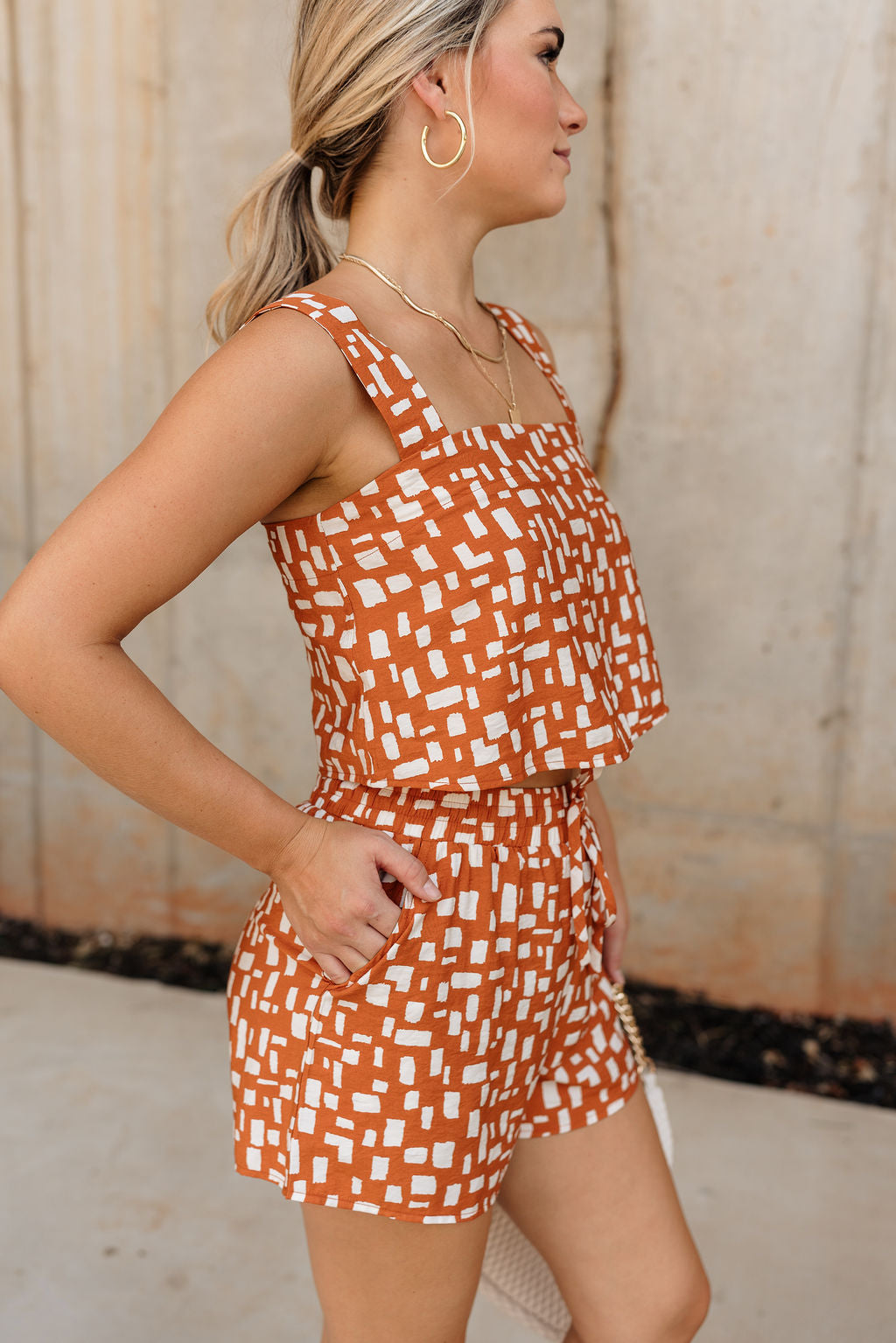 Sierra Orange Printed Shorts - side view