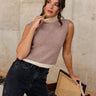 Kassidy Mocha Mock Neck Sleeveless Sweater - Front view