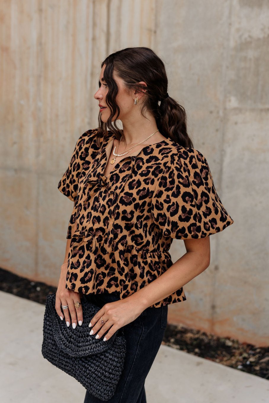 Mia Leopard Puff Sleeve Top - Side view