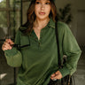 Margot Quarter Button Up Sweatshirt-hunter green-front view