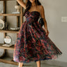 Mariah Navy Floral Tulle Midi Dress - Full body front view