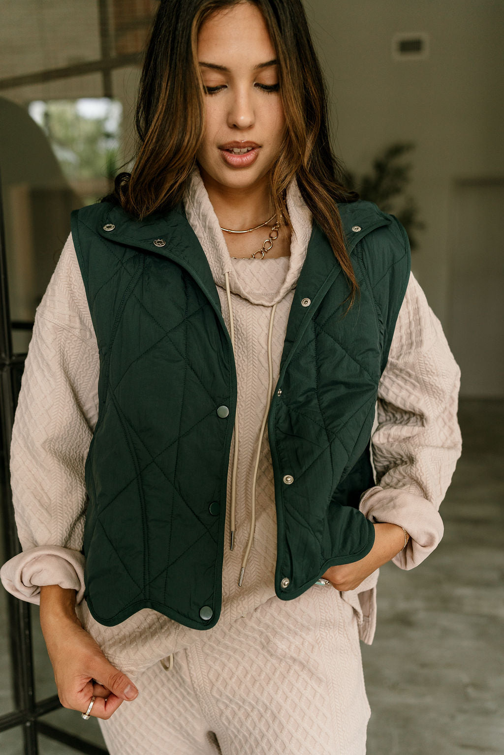 Mandy Teal Puffer Vest - close front view