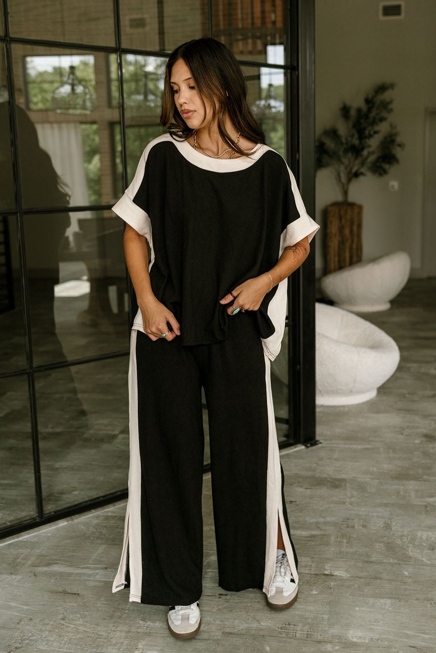 Cynthia Black Color Block Pants - Full body front view