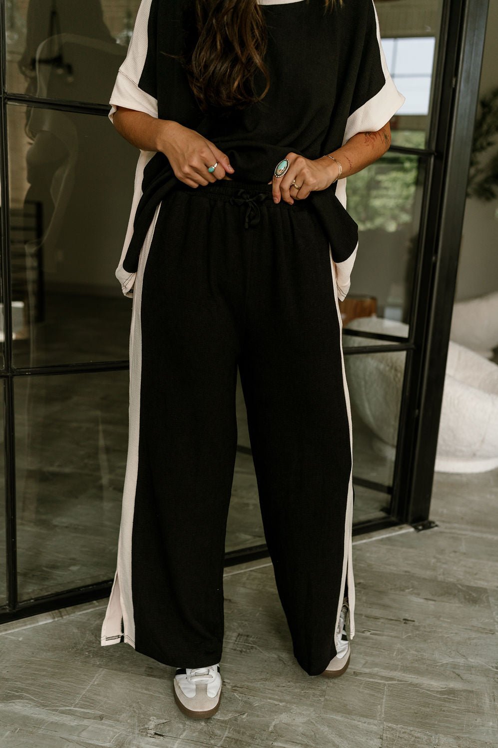 Cynthia Black Color Block Pants -  front view