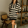 Freya Black & Cream Stripe Dress- frontal side full body view