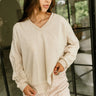 Vivian Oatmeal Ribbed Long Sleeve Sweatshirt- front view