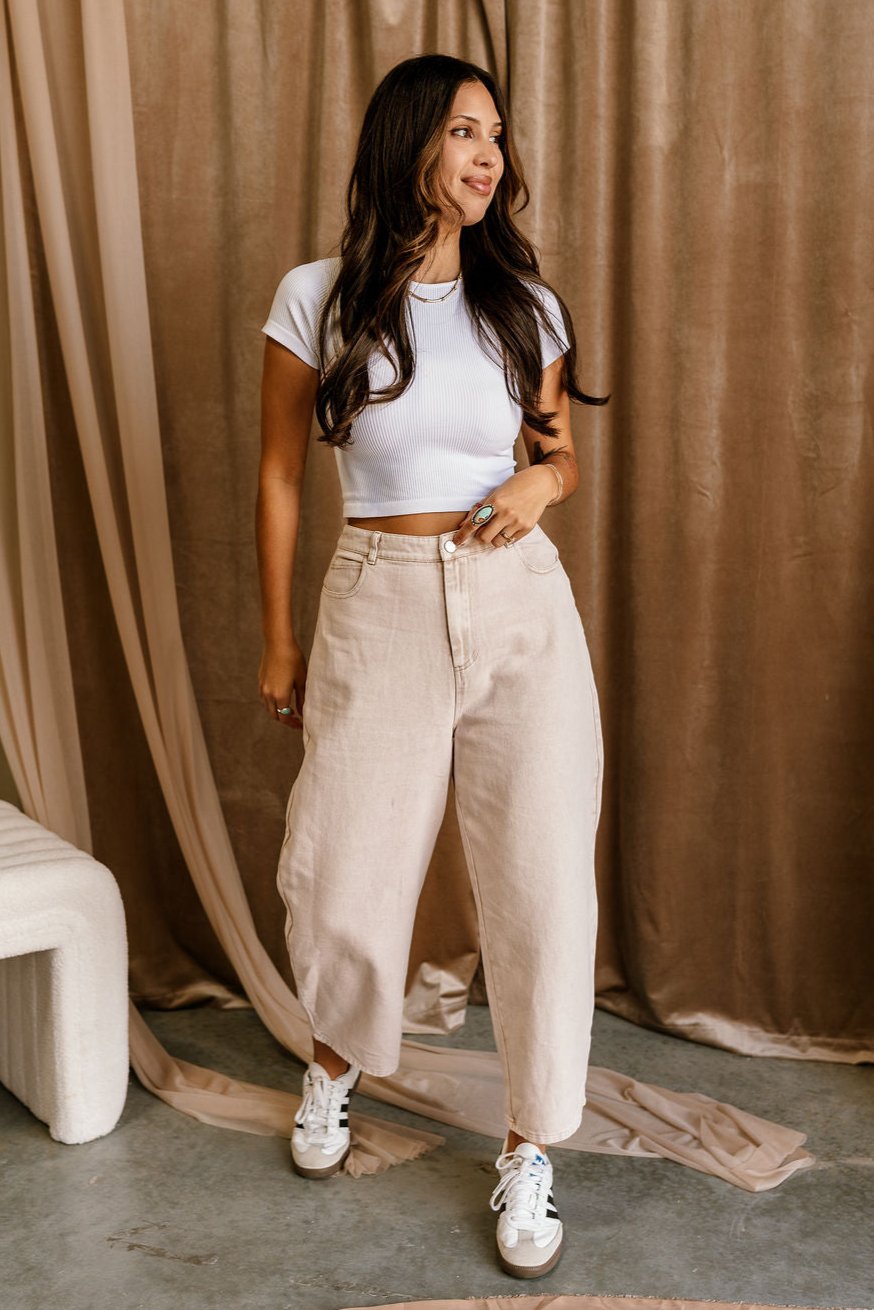 Madison Washed Ecru Wide leg Pants- full body view