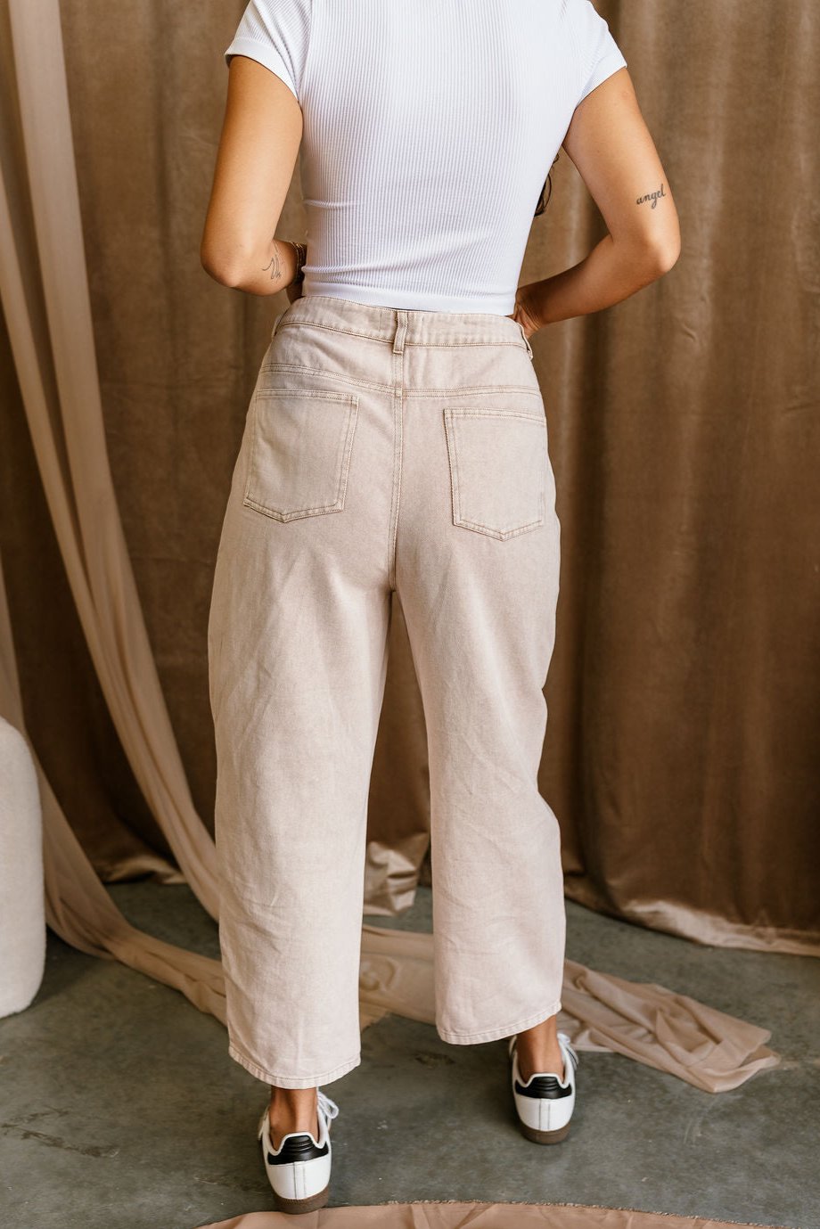 Madison Washed Ecru Wide leg Pants- back view