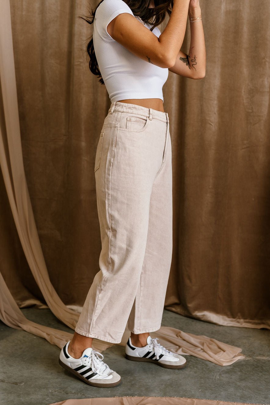 Madison Washed Ecru Wide leg Pants- side view