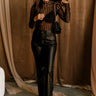 Malia Black Faux Leather Bootcut Pants- full body view