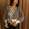 Caroline Black & Cream Stripe Bows Cardigan- front view