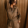 Kathryn Mocha Long Sleeve Romper - Front view