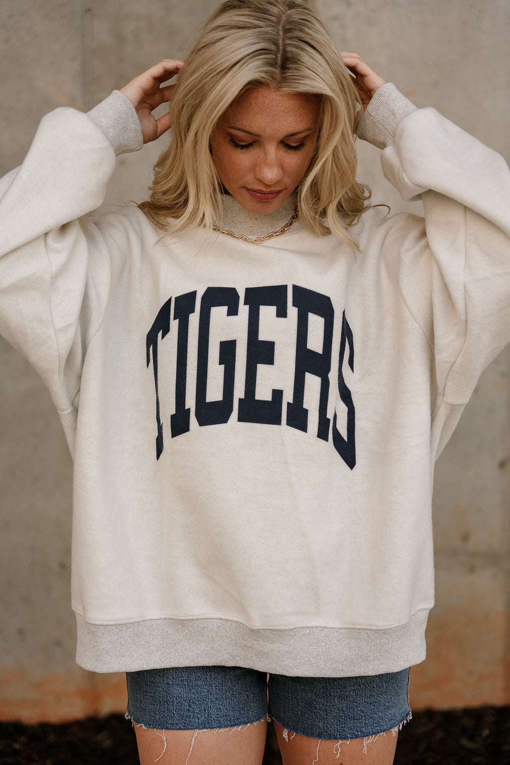 Auburn Reversible Mock Neck Sweatshirt- close up front view