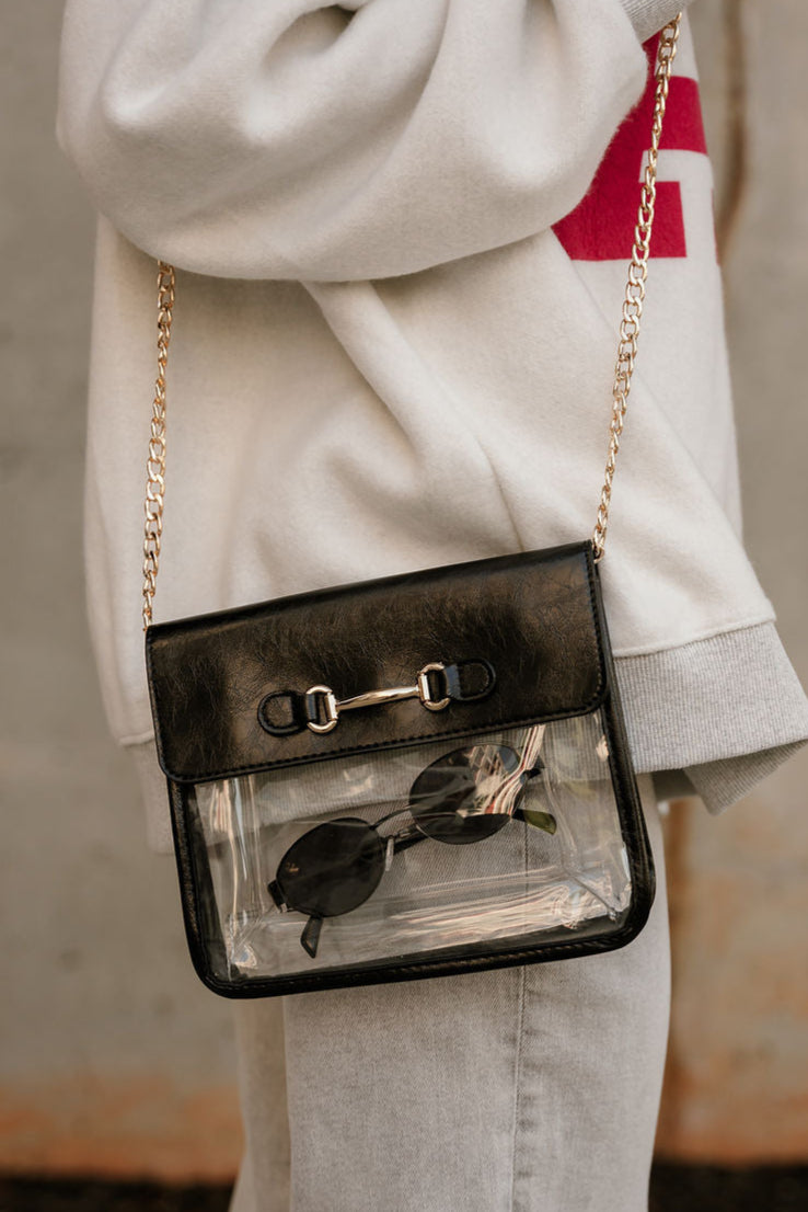 Rowan Clear & Black Purse - close up