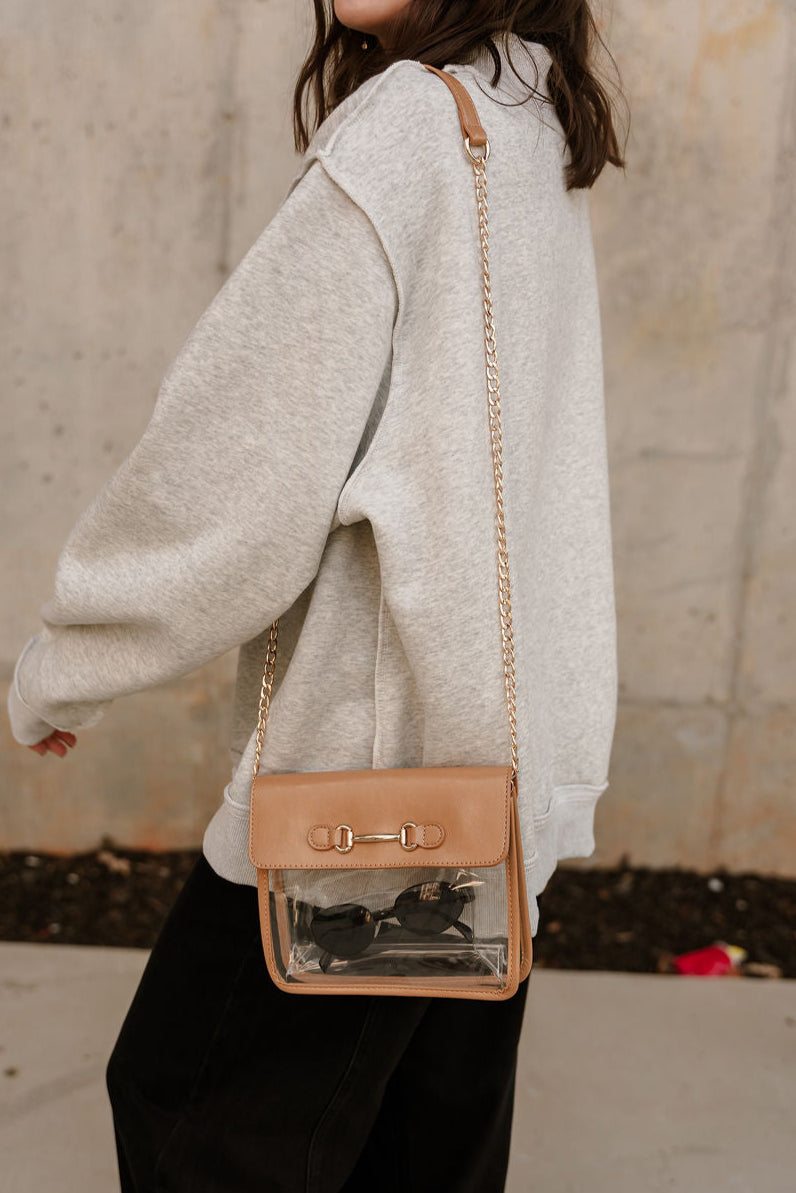 Rowan Clear & Beige Purse - shown on model