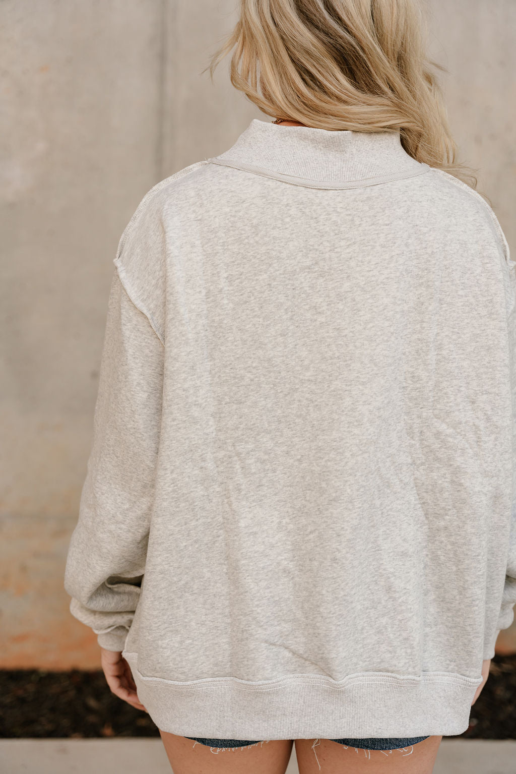 Auburn Reversible Mock Neck Sweatshirt- close up side back view