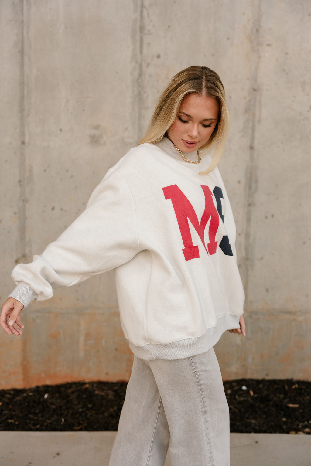 Mississippi Reversible Mock Neck Sweatshirt- side reversed view