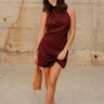 Helen Dark Wine Satin Mini Dress- front full view