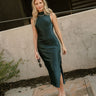 Elisa Dark Green Satin Midi Dress- full body view
