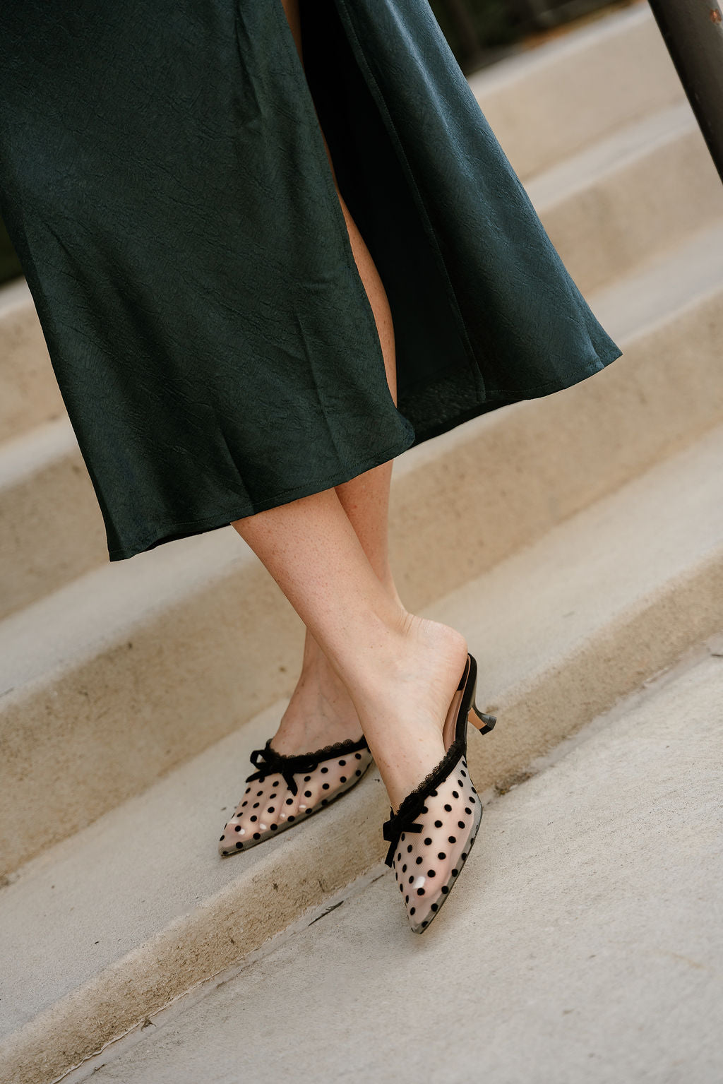 Chinese Laundry Mel Dot Mesh Kitten Heel- frontal side view