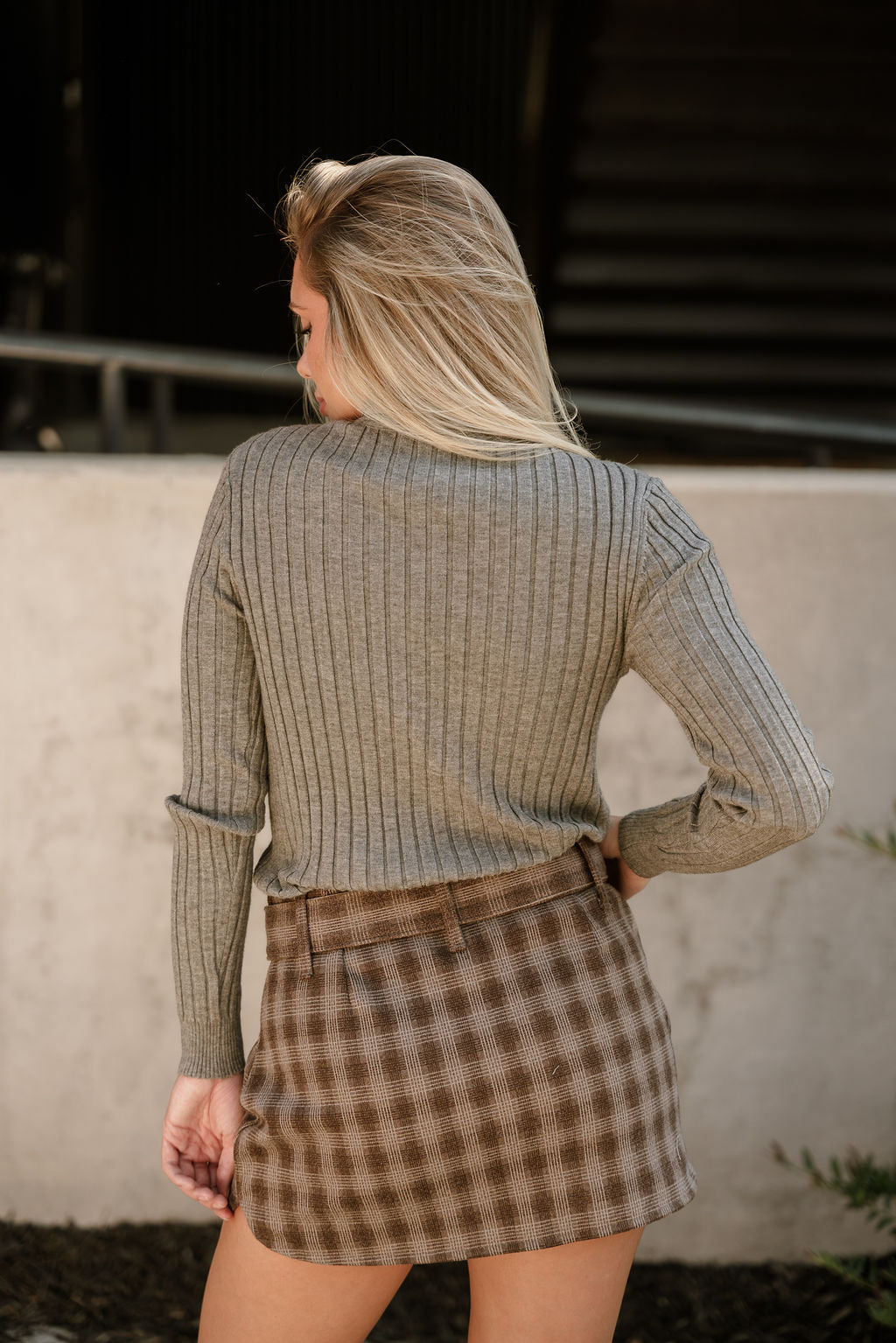 Kora Heather Grey Ribbed Knit Top- back view