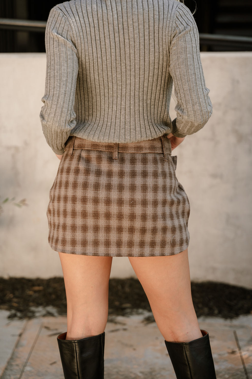 Blaire Brown Multi Plaid Mini Skort- close up back view