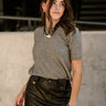 Aliya Heather Grey Knit Short Sleeve Sweater- front top view