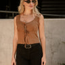 Loretta Light Brown Front Ties Tank- front top view