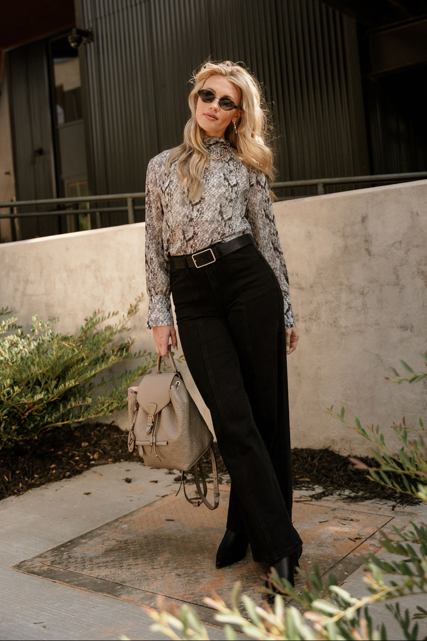 Selene Grey Multi Snake Long Sleeve Top- full body view