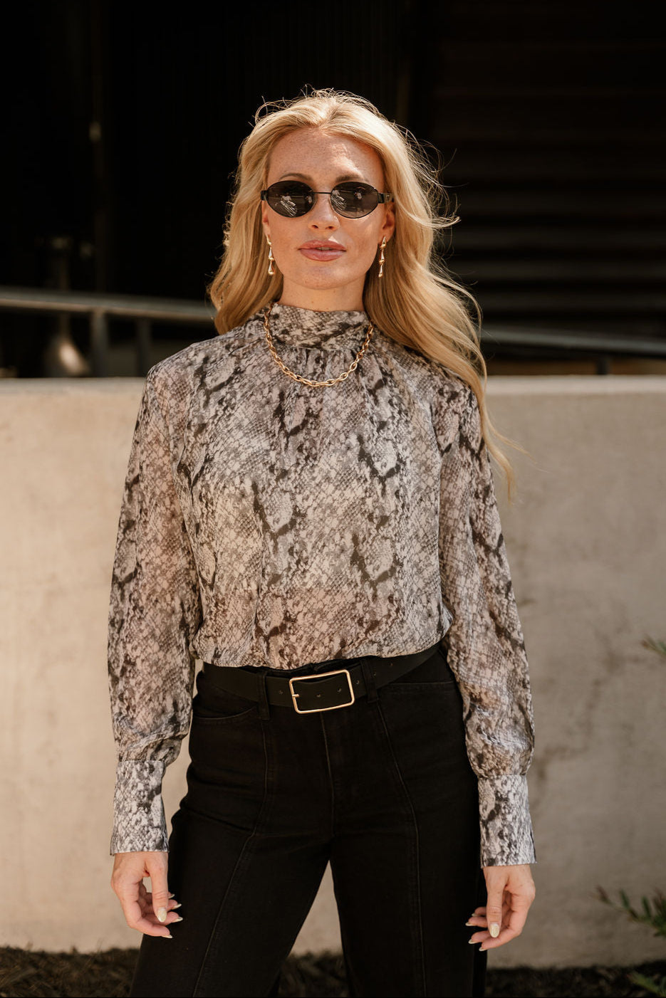 Selene Grey Multi Snake Long Sleeve Top- top view