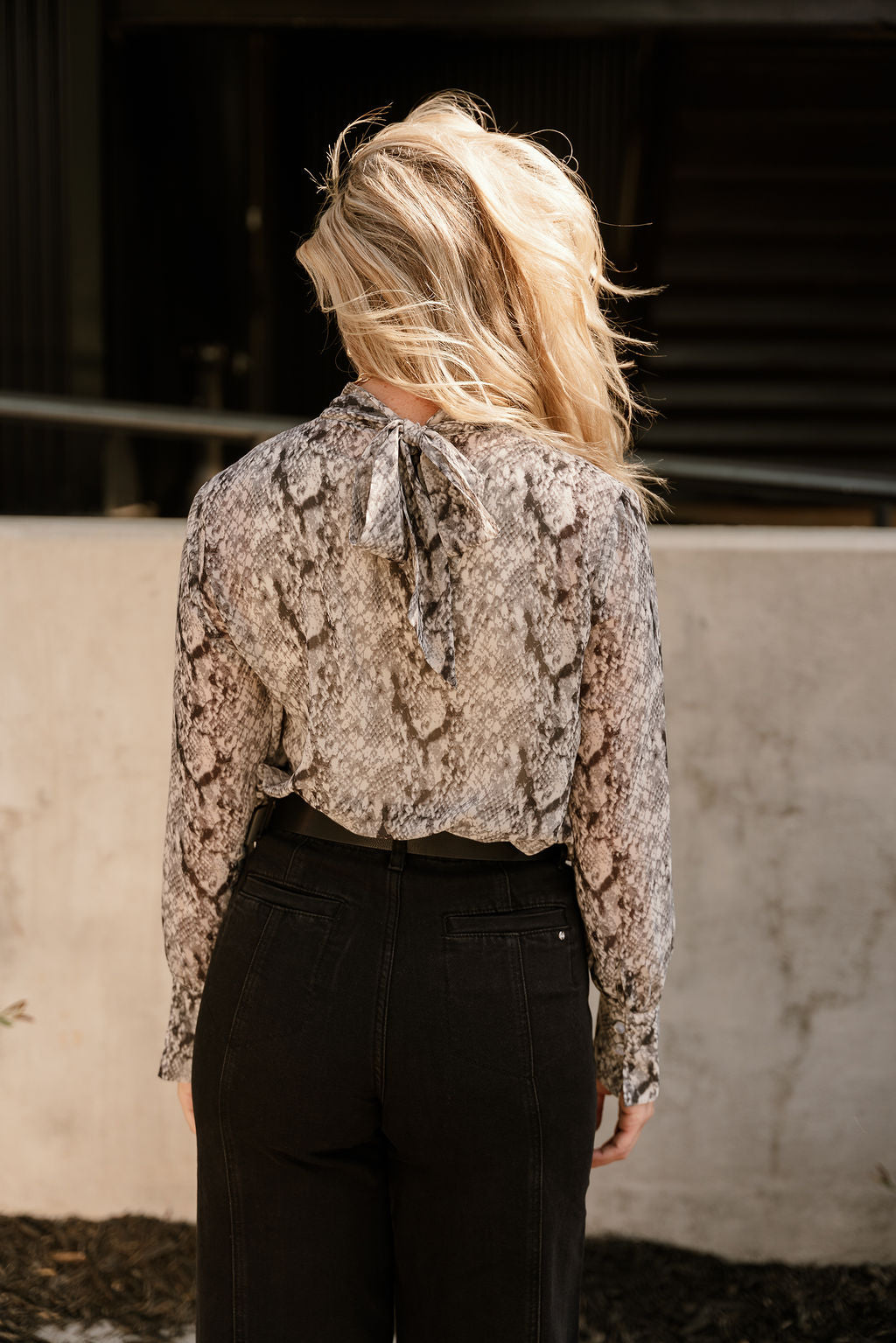 Selene Grey Multi Snake Long Sleeve Top- full back view