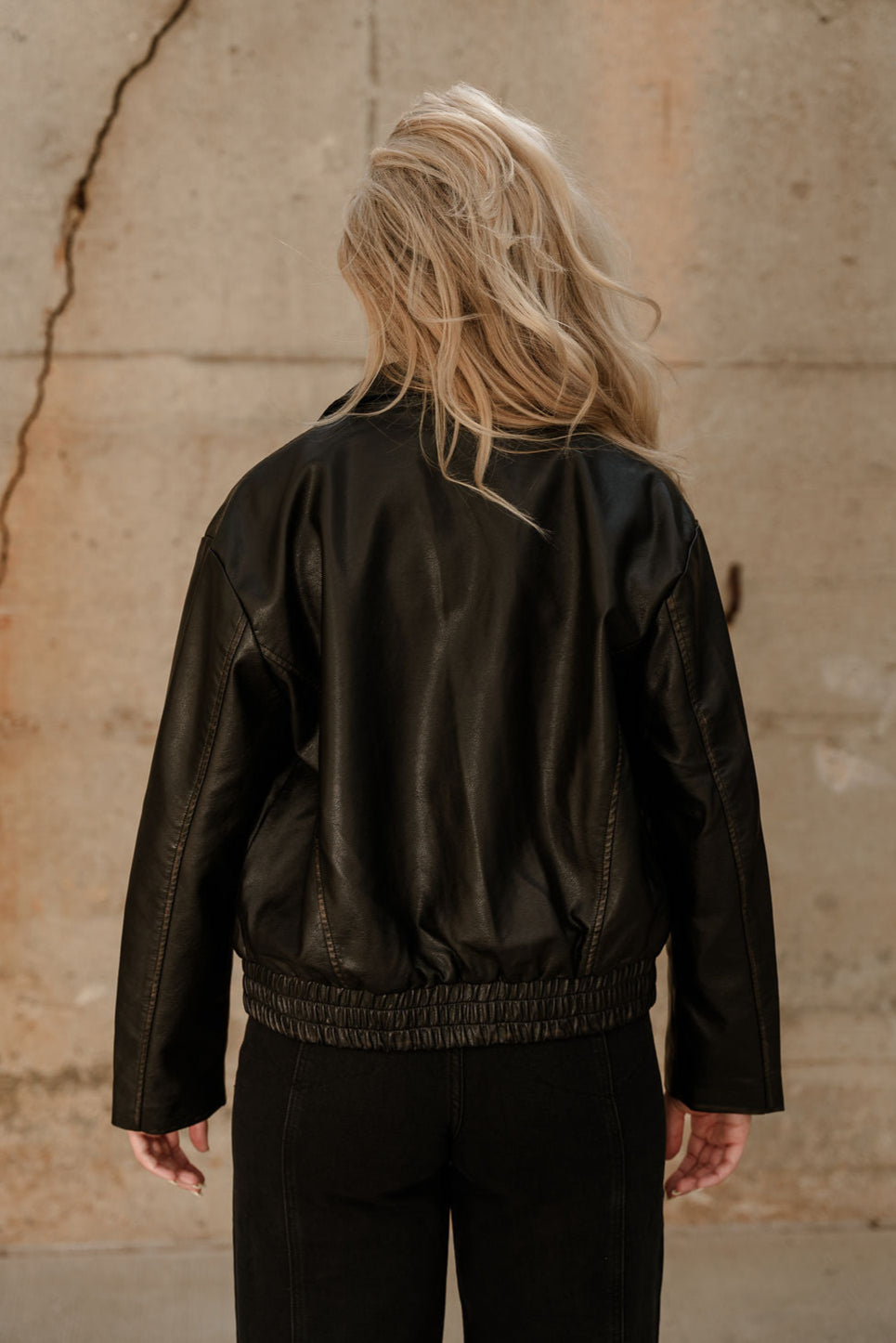 Leona Washed Black Faux Leather Jacket- back view