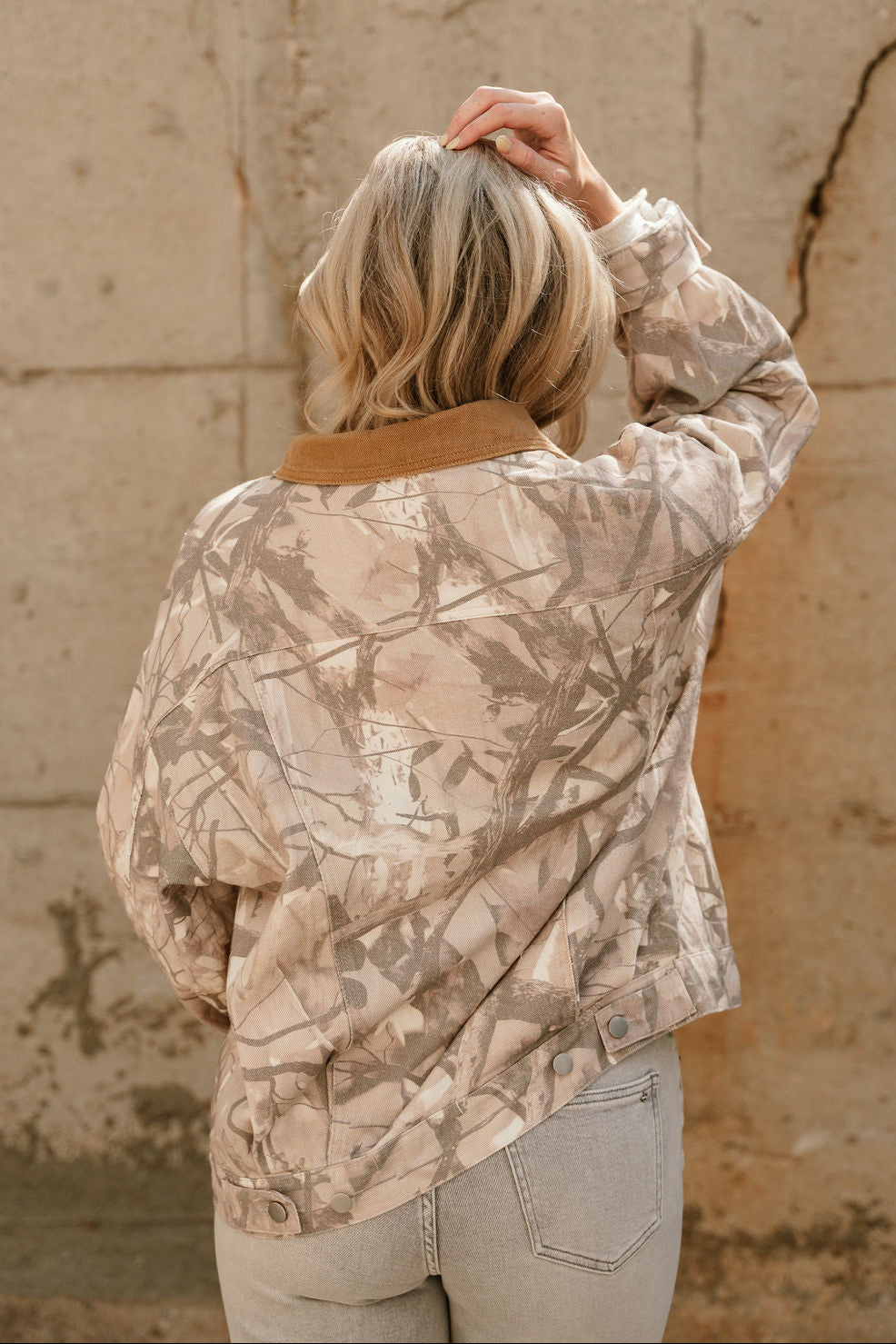 Veda Light Woodland Camo & Camel Jacket- full back view