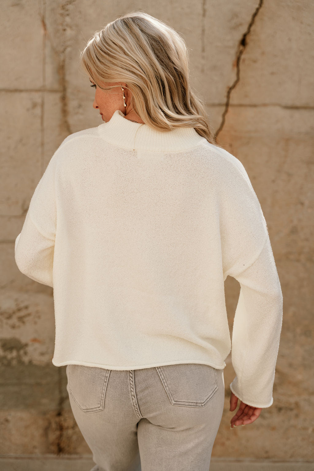 Solana Cream & Taupe Quarter Zip-Up Sweater- back view